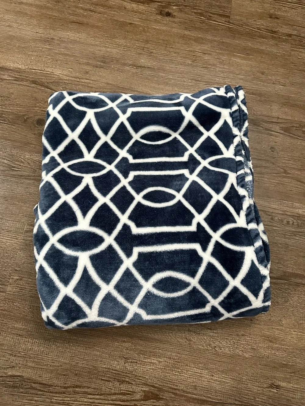 Plush Navy and White Geometric Throw Blanket